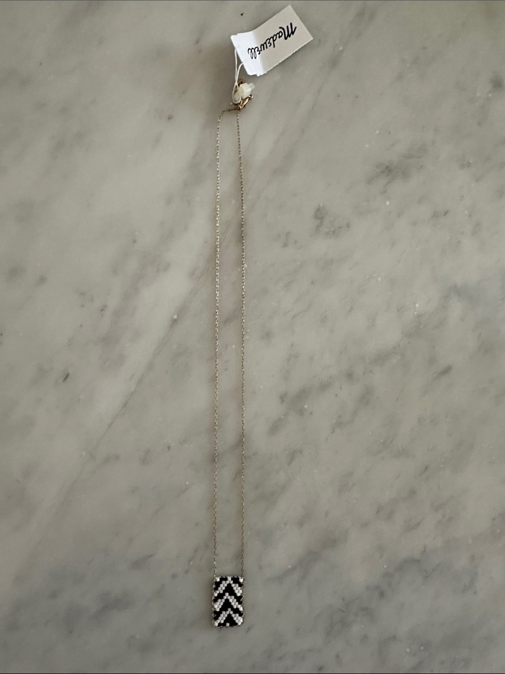 Madewell Beaded Chevron Pendant Necklace in Black and white